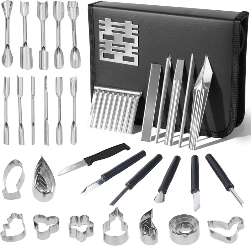 Krbnk 46-Piece Stainless Steel Fruit Carving Tools Set - Professional Watermelon Carving Knife Kit with Ergonomic Handles & Portable Case, Durable Fruit Cutting Tools for Culinary Arts, Sculpting, Peeling - Image 1